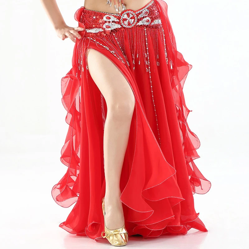 ขายร้อน13สีชีฟอง Belly Dance เสื้อผ้าเอวสูงยาวผู้หญิง Maxi กระโปรงสำหรับ Belly Dance(1PC กระโปรงเท่านั้น)