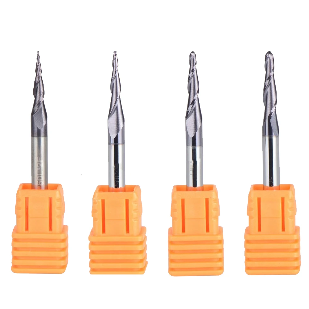 4Pcs/lot 4 Models Carbide Tapered End Mill Ball Nose Flute Length 15mm Dia 4mm Series HRC55