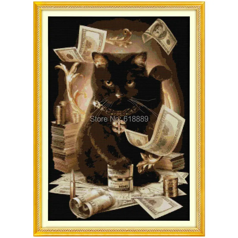 Free Ship Cat and Cash Counted Cross Stitch 11CT 14CT Cotton Cross Stitch Sets Handmade Cross Stitch Kits Embroidery Needlework