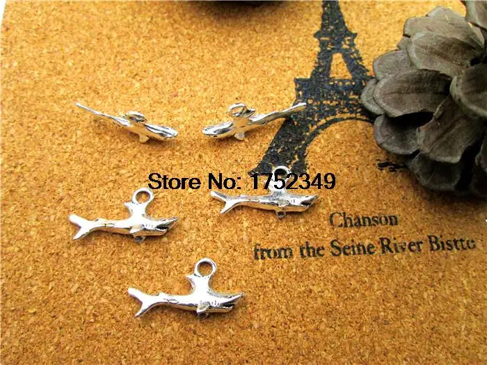 30pcs-Shark Charms Antique Tibetan Silver Tone 3D Details shark charm pendants 23x12mm