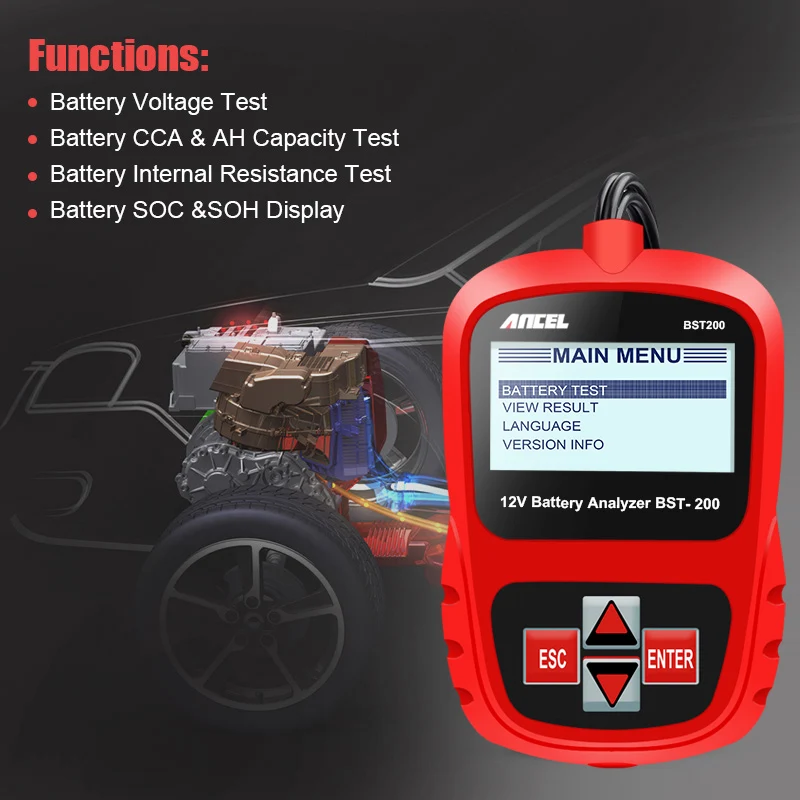 ANCEL BST200 Car Battery Tester 12V 1100CCA Professional Battery Analyzer Tool Automotive Diagnose Scanner Multi Languages