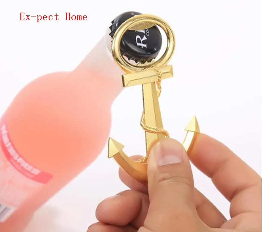 100 pcs Unique Anchor Corkscrew golden Bottle Opener for Wedding Gift Beach Themed Sea Party Kitchen Bar Wine Beer Openers Tools