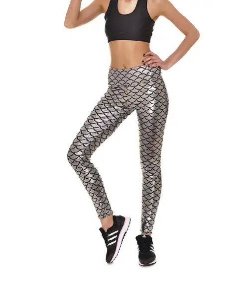 2022 Milk Digital Print Women Mermaid Fish Scale Leggings Plus Size Black Metallic Geometric Stretch Legging Pant For Female