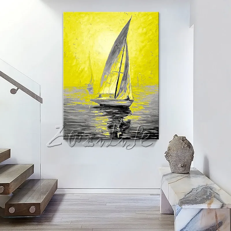 Abstract oil painting  ship boat sailing canvas painting Wall art Pictures for living room home decor quadros caudros decoracion