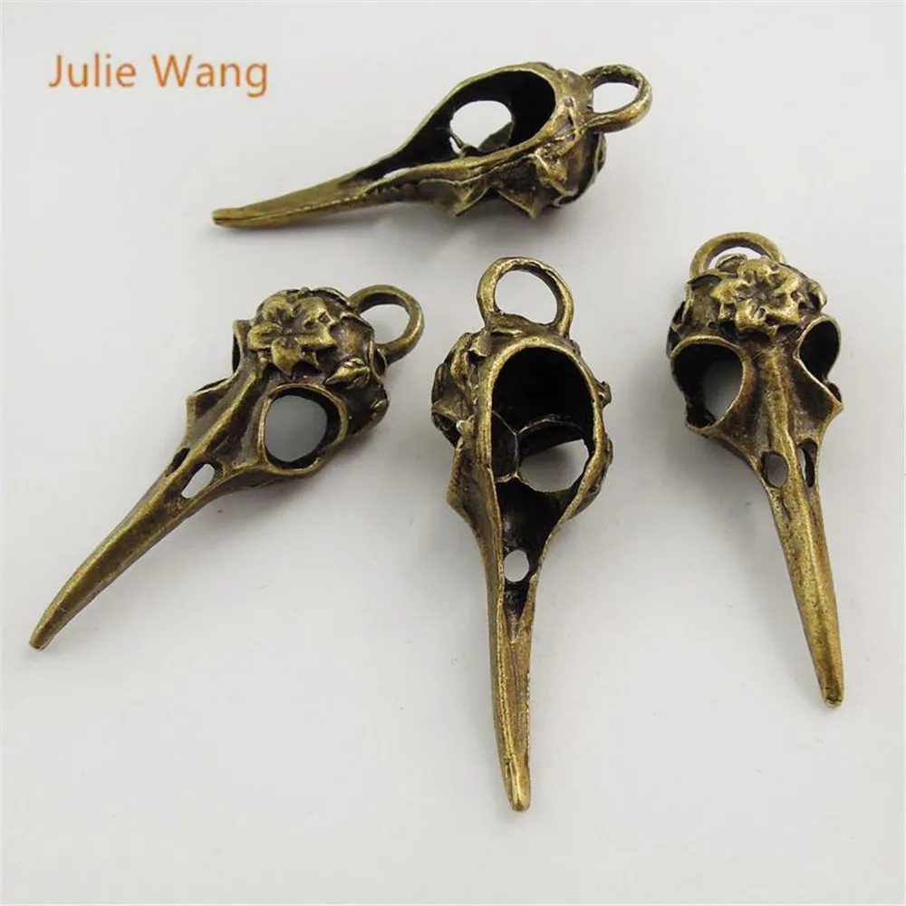 

Julie Wang 5PCS Bird Beak Charms Skull Bird Head Antique Bronze Pendant Bracelet Earring Fashion Punk Jewelry Making Accessory