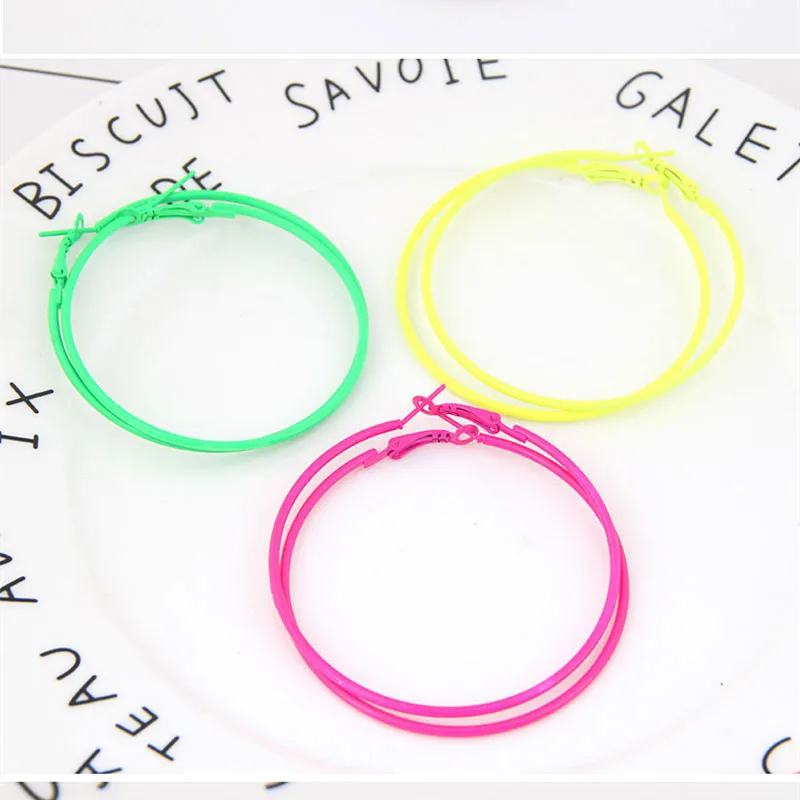 Fahsion Bohemia Big Hoop Earrings For Women 6cm Fluorescent Color Earings Fashion Jewelry Statement Earrings Fashion Jewelry