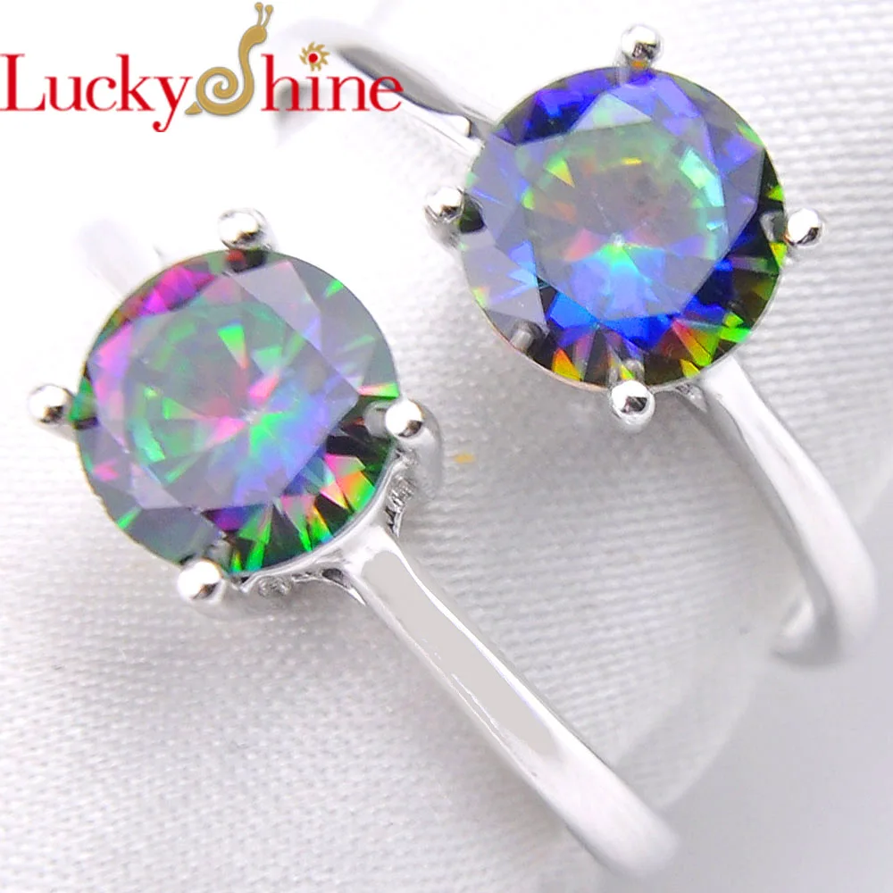 Luckyshine Dazzling 8MM Round Rainbow Mystic Topaz Gemstone Silver Rings 10pcs