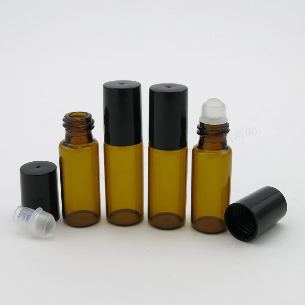 New arrival 360 x 5ml Empty Mini Amber Glass Roll on Bottle With Black Plastic Lids & Glass Ball Essential Oils Use