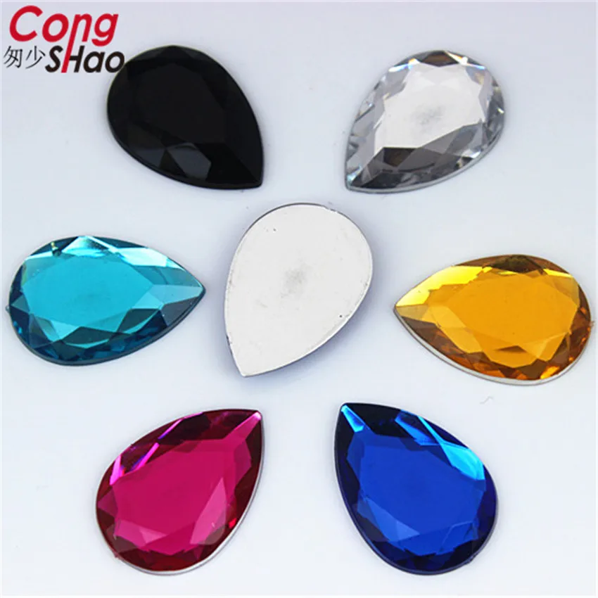 Cong Shao 18*25mm 80pcs Drop Shape Acrylic Rhinestone Applique Flatback Stones And Crystals DIY Wedding Dress Button CS126