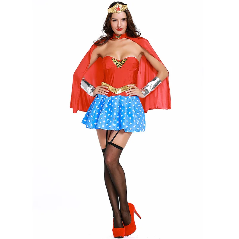 

Adult Women Power Costume Halloween Sexy Wonder Superhero Super Girl Cosplay Outfit