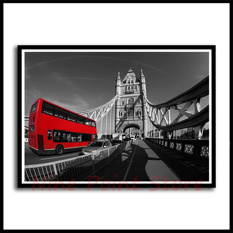 London Red Telephone Booth White Coated Paper Posters Livingroom Bedroom Home Decor Landscape Wall Sticker Frameless