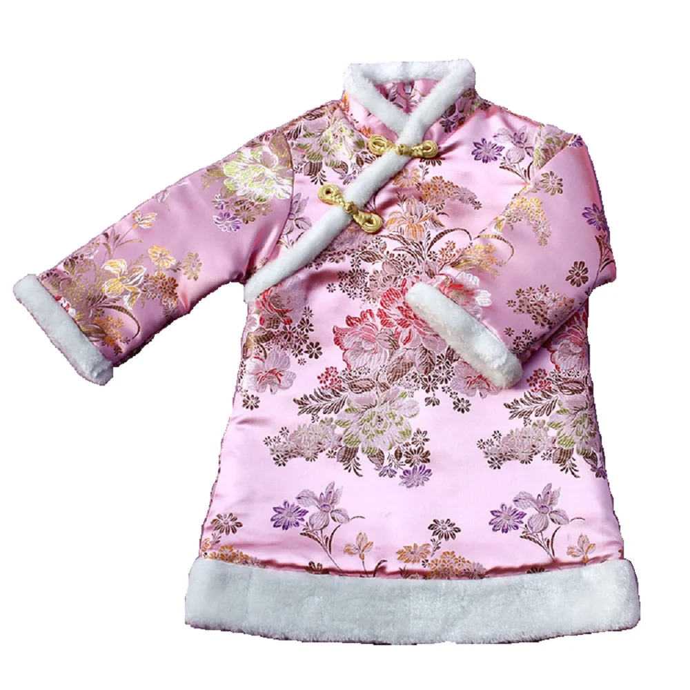 

Peony Floral Baby Girl Dresses Coats Children Qipao Clothes Winter Outerwear Sping Festival Cheongsam Outfits Chi-Pao Dress Top