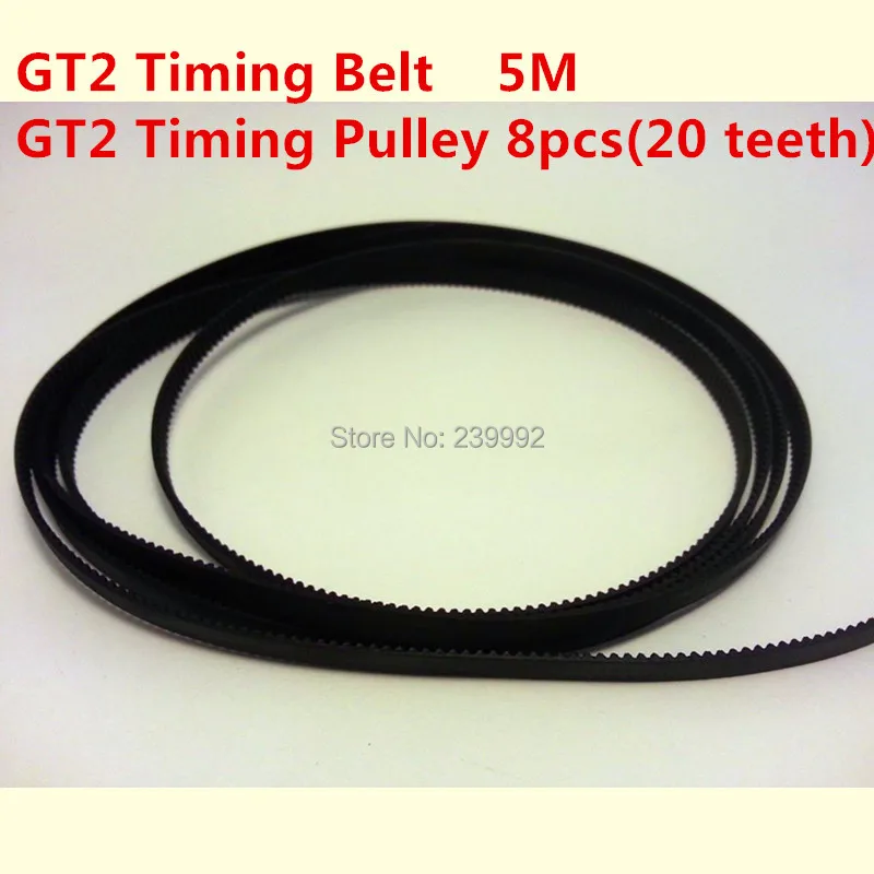 

3d printer timing belt and pulley set: 8 pcs 20 teeth GT2 Timing Pulley + 5 M GT2 timing Belt for 3D Rostock Mendel Reprap