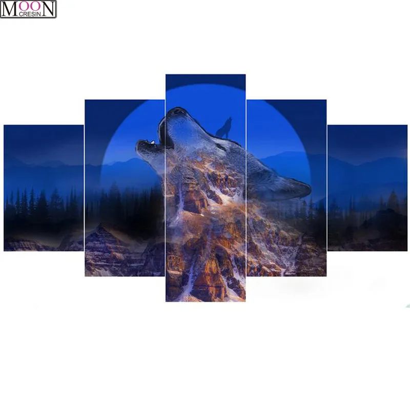 

DIY Diamond Painting Cross Stitch Blue Wild Wolf Howling Triptych DIY Diamond Embroide Full Drill Diamond Mosaic Decoration Kits