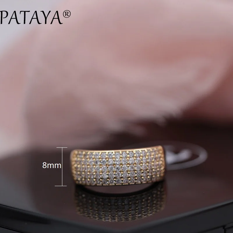 PATAYA New Arrivals 5 Row Lines White Natural Zirconia Fashion Wedding Engagement Rings For Women 585 Rose Gold Color Jewelry