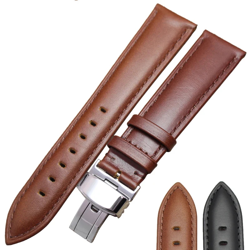 18mm - 24mm Genuine Leather Watch Band Strap Brown Black High Quality Watchbands Bracelet Clasp Accessories