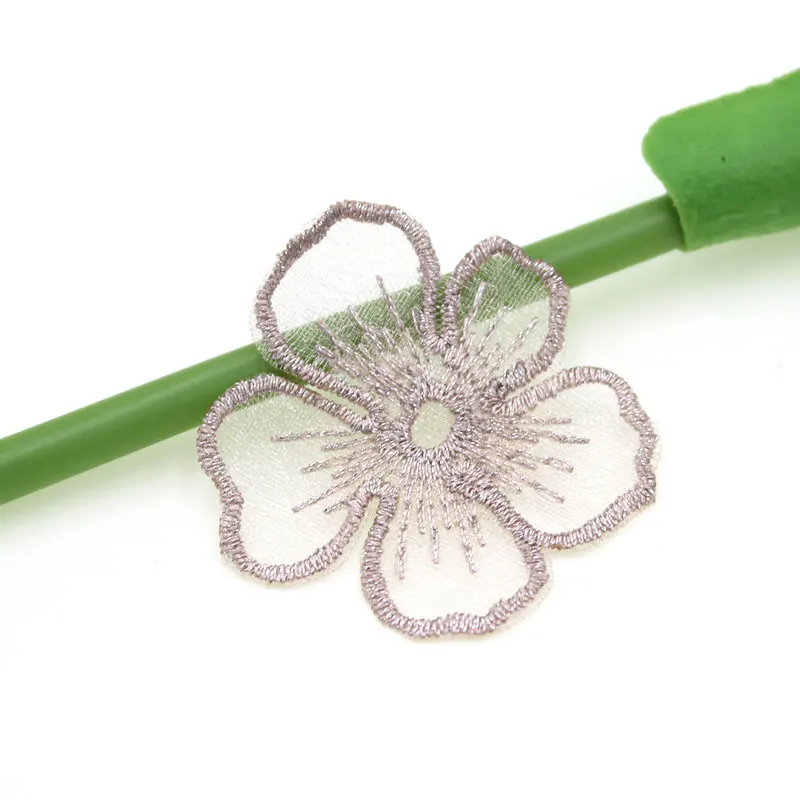 20PCS/lot Embroidery Mesh Five Petals Flower Applique 5.5/4cm Translucent Single layer for Garment Embellishment,DIY project