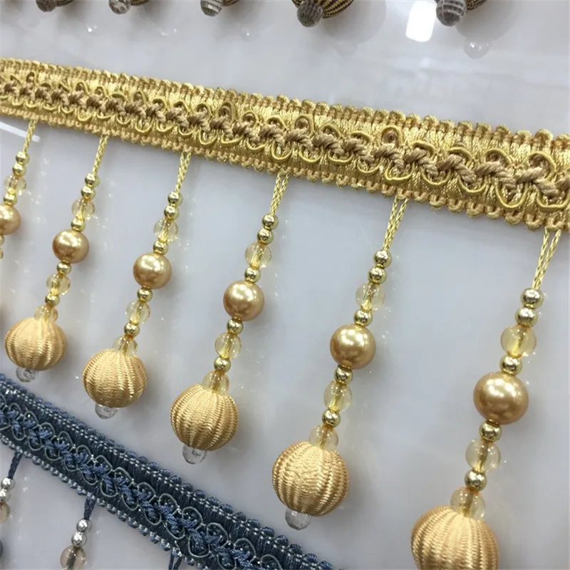 XWL Luxury 15Yards/Lot 11cm Width Curtain Lace Accessories Pearl Beads Tassel Fringes Trim Ribbon DIY For Valance Home Decor