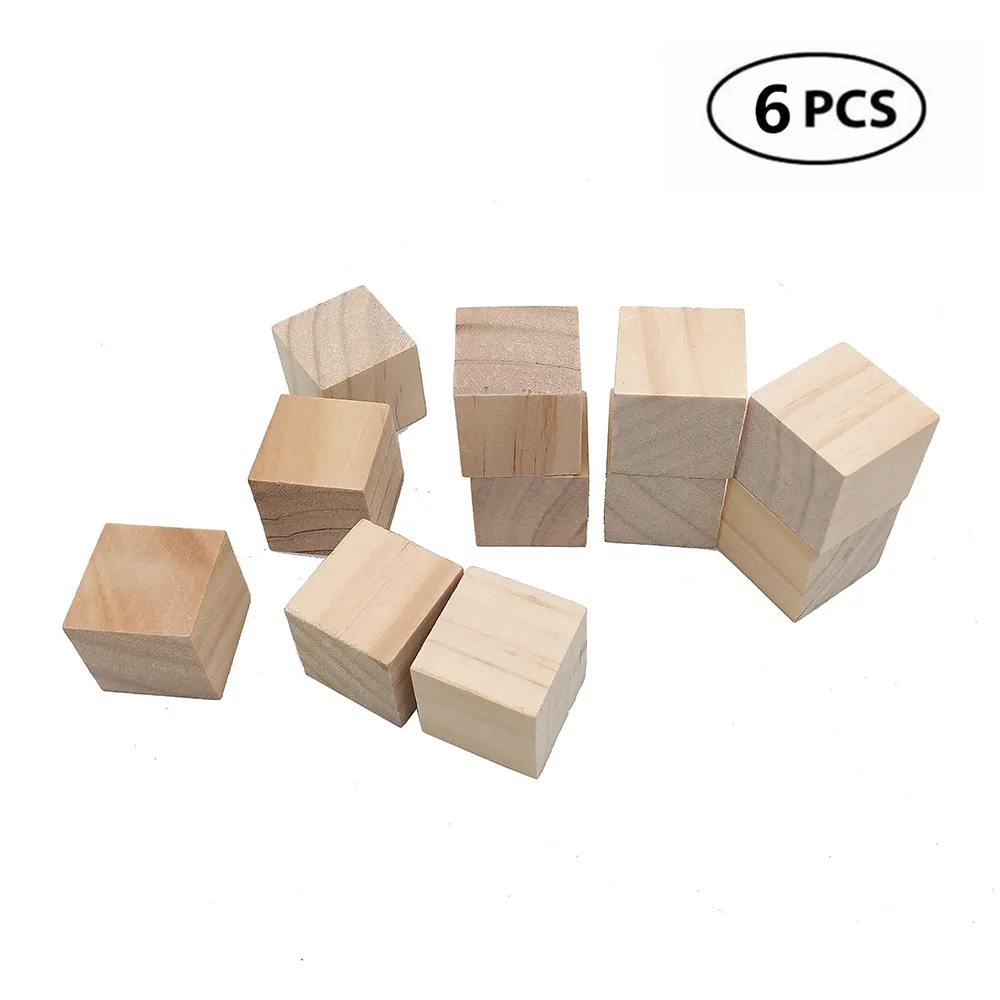 6pcs 30mm 1.18inch Natural Solid Unfinished Pine Wood Blocks Wood Cubes for Puzzle Making Photo Blocks Crafts and DIY Projects