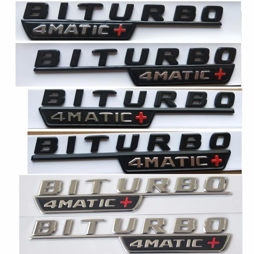 Chrome Black Letters Red Cross BITURBO 4MATIC+ Fender Emblems Badges for Mercedes Benz AMG W205 W213 X253 W166 C292