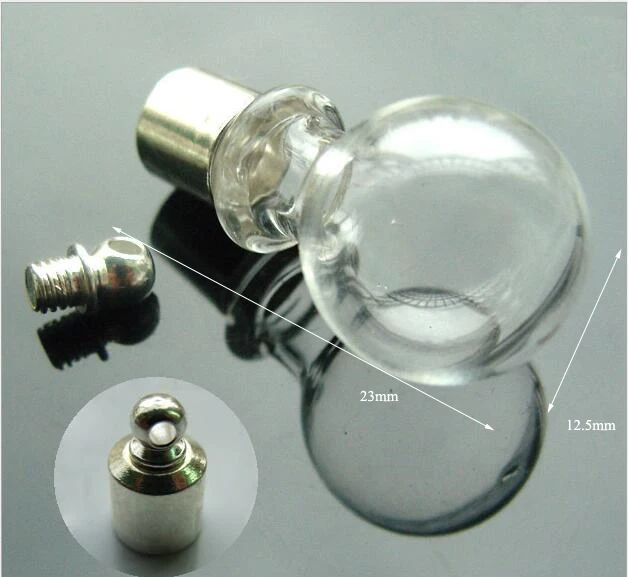 1piece copper SCREW CAP glass vial pendant Miniature Wishing Bottle clear oil charm name or rice art mini glass bottle craft