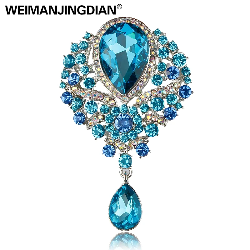 WEIMANJINGDIAN Brand Large Crystal Rhinestones Diamante Teardrop Wedding Brooch Pins Decor Jewelry in Assorted Colors