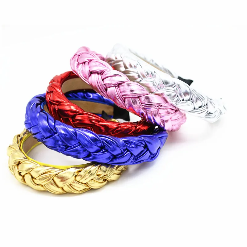 

Wide braided PU LEATHER 3cm wide plain design hairbands women hair accessories winter hairbands