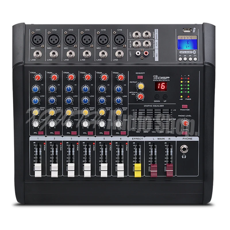 Pro Amplifier Mixer 6 Channel Microphone Mixing Console With USB Bluetooth + 48V Phantom Power Karaoke Audio Sound Equipment