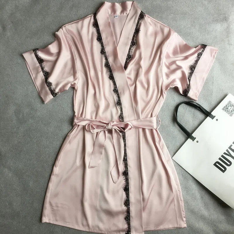 Mid-sleeve Sexy women's Plus Size M L XL Bathrobes Free Shipping 2022 Summer Style Satin Silk Nightwear Robes Sleepwear Female