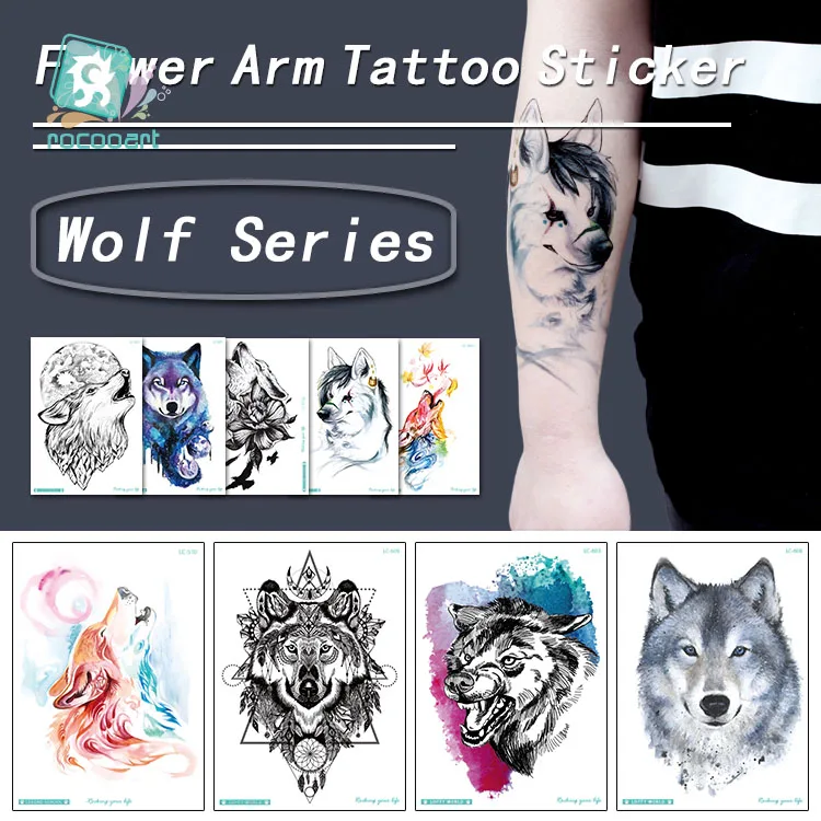 

Hot sale Wolf Temporary Tattoo Stickers Waterproof Animal Tattoos Adult Men Women Hand Body Art 21*15cm Fake Tattoo Taty