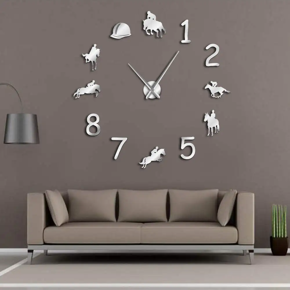 Equestrians 3D DIY Large Mute Wall Clock Farmhouse Home Decor Cowboys Modern Giant Wall Clock Rodeo Horse Riding DIY Wall Watch