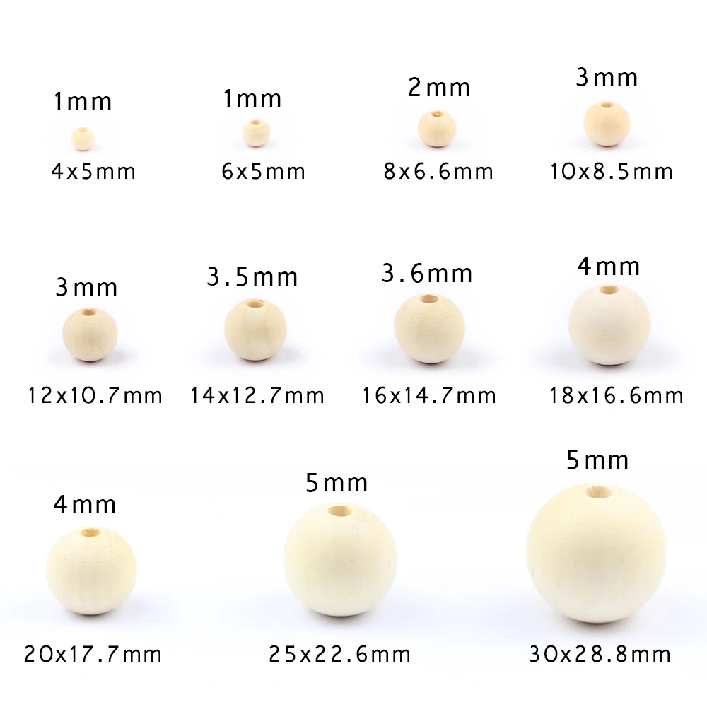 WLYeeS 2-300pcs Natural wood Spacer loose Beads 5-30mm ball for charm Bracelet Jewelry Necklace making DIY baby Roy wooden beads