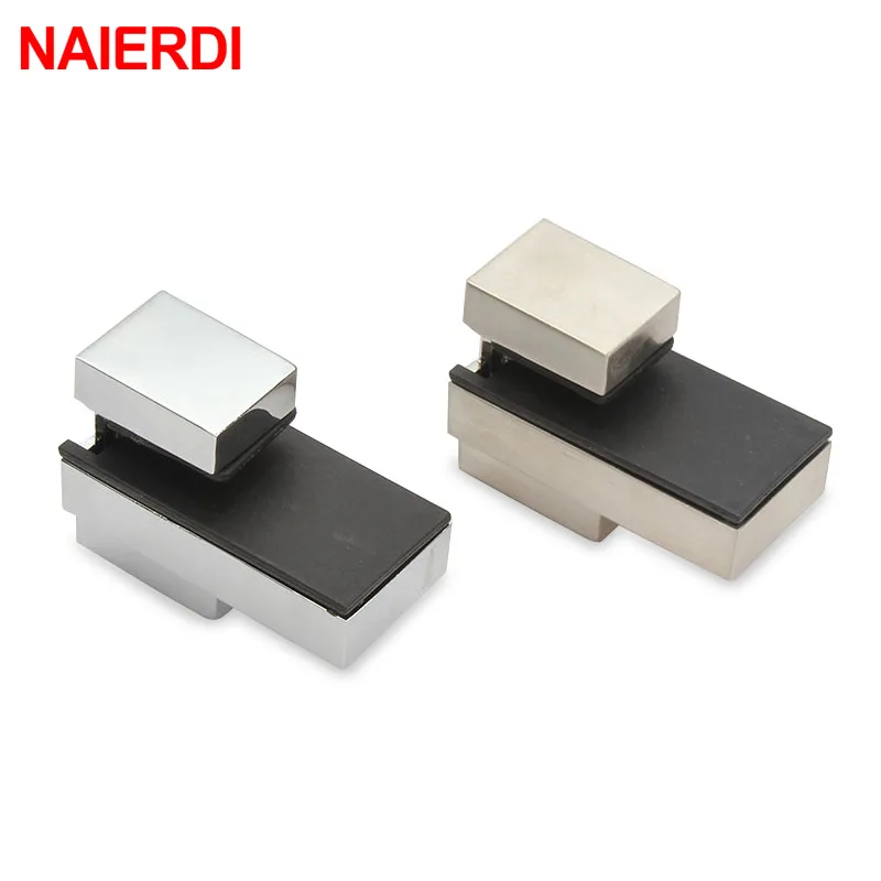 NAIERDI Zinc Alloy Adjustable Glass Clamps Glass Plated Brackets Chrome Alloy Shelf Holder Support Clamp Holder Glass Shelves