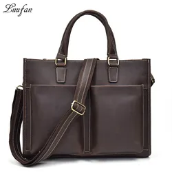 Men's vintage crazy horse leather briefcase fit 14