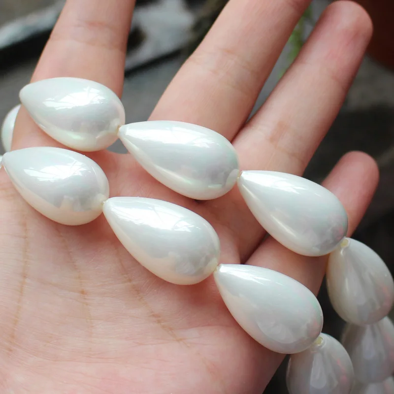 16X28mm White Shell Pearl Water Drop Beads15\