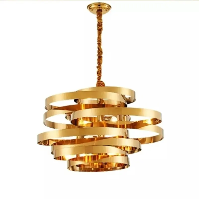 

Modern Stainless Steel Gold Candelier Circular Chandelier Creative Tornado Atmosphere Light luxury dining room lamp