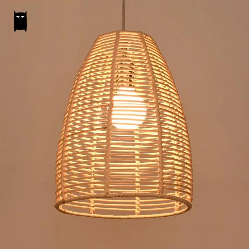 

Round Wicker Rattan Bell Pendant Light Fixture Rustic Asian Country Vintage Lamp Avize Luminaria Dining Table Study Room Balcony