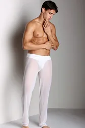 Pantalon de pyjama en maille transparente pour hommes, bas sexy, taille basse, vêtements de maison décontractés, filet pour jeunes, menstruel, facile, nouveau