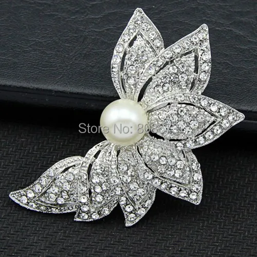 

DHL FEDEX Express Free Shipping Wholesale Vintage Silver Tone Crystal And Pearl Wedding Bridal Pin Brooches