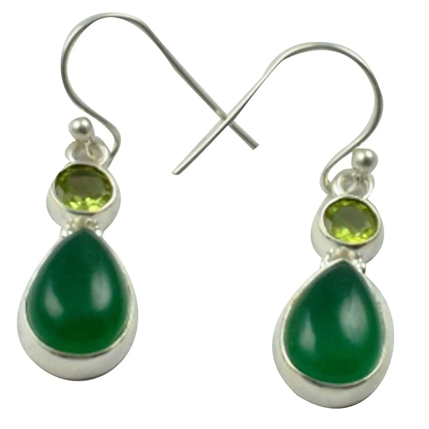 LoveGem Genuine Green Onyx & Peridot EARRINGS 925 Sterling Silver, 33.6mm, AE2394