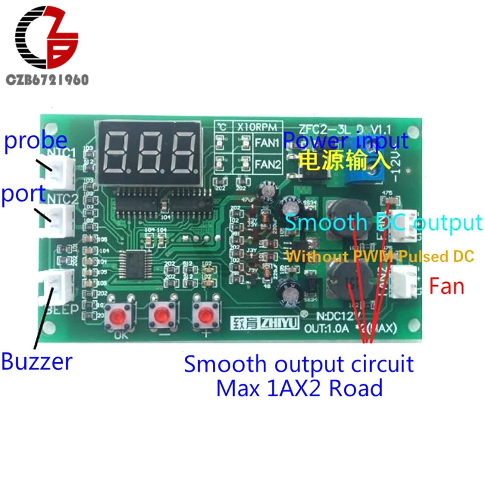 DC 12V Voltage Regulator 2CH PWM Digital DC Motor Speed Controller Governor Fan Thermostat Temperature Control Switch NTC Sensor