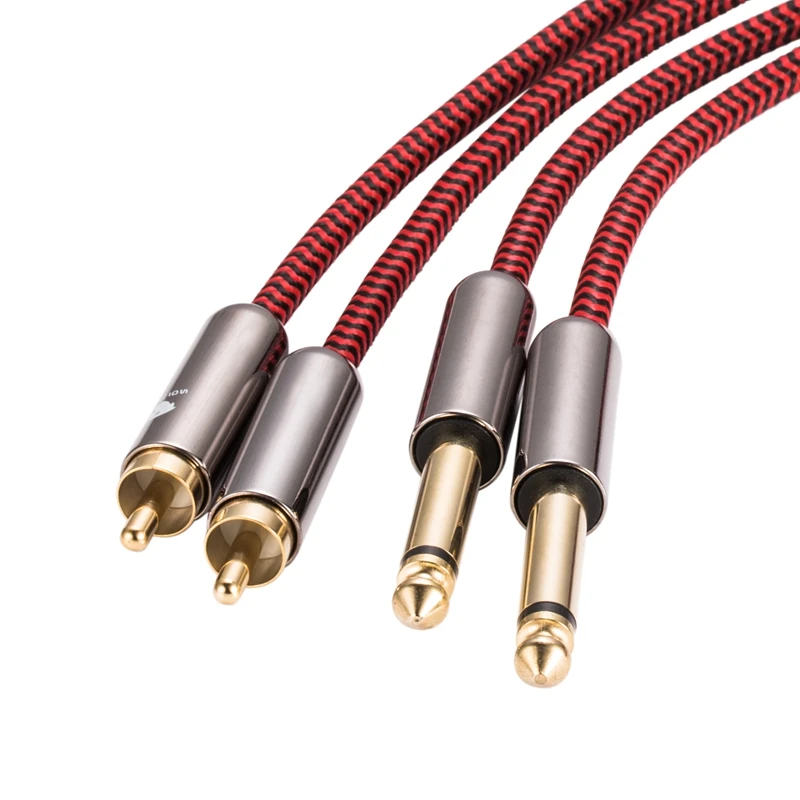 Cabo de áudio premium duplo 6.35mm para rca duplo para console mixer amp 2 * rca para 2*1/4 Polegada jack blindado cabo ofc 1m 2m 3m 5m 8m 10m