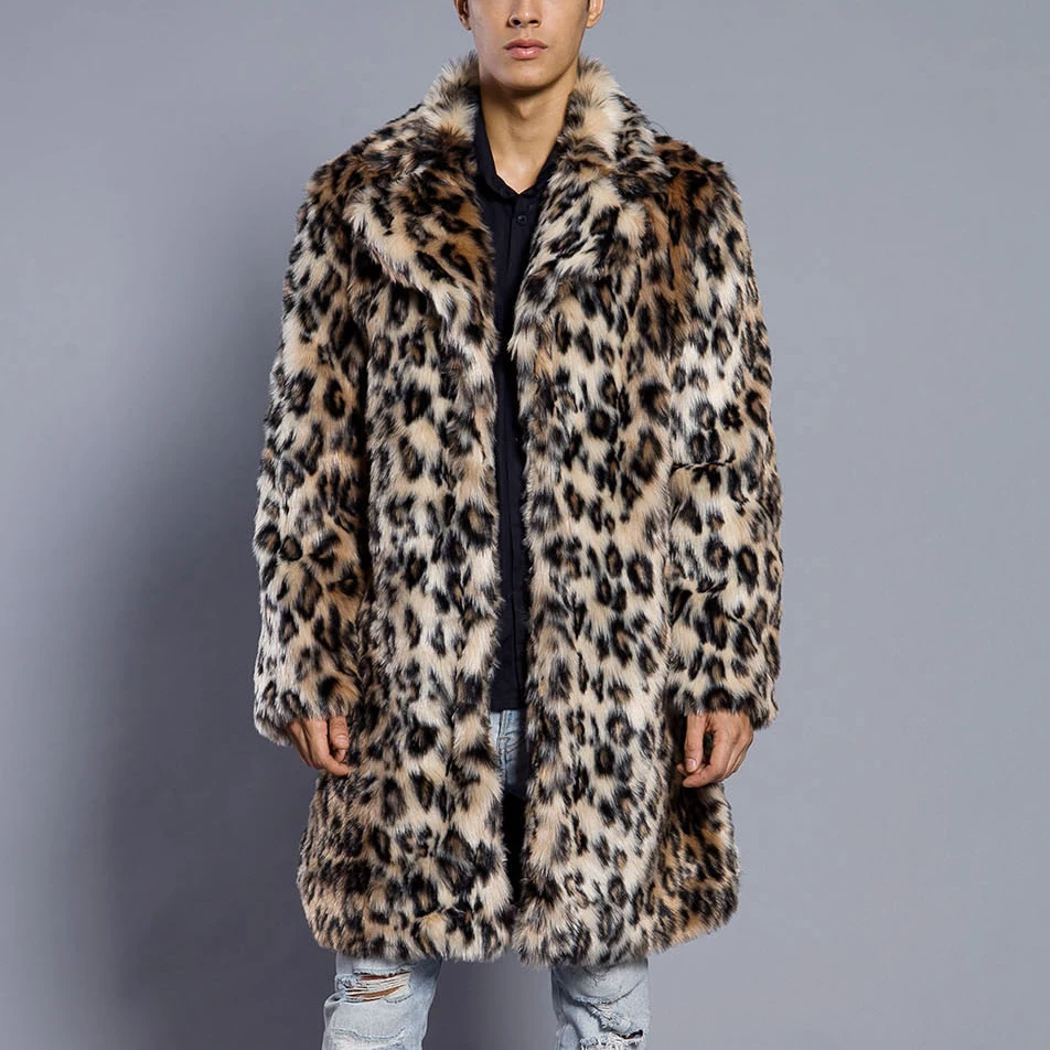 

Mens Leopard Fur Coat Winter Outwear Thick Coat Men Casual Parka Jackets Long Leather Warm Overcoats Genuine Fur Brand Clothing