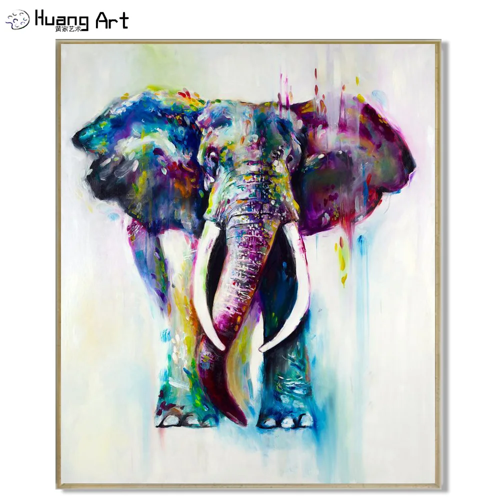 

skilled Artist Pure Hand Painted Color Animals Oil Painting on Canvas Modern High Quality Elephant Painting For Home Decor