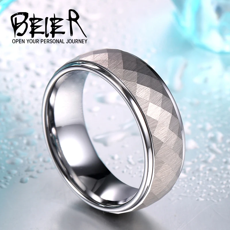 Beier 100% Real Tungsten 8mm 2015 Hot fashion new style Simple geometric figure cutting ring Highly polished wedding ring  W042