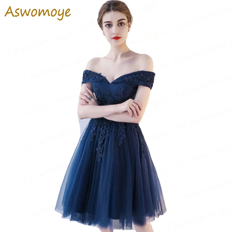 

Aswomoye Elegant Short Evening Dress 2018 New Illusion V-Neck Special Occasion Dresses Prom Party Dress Beading robe de soiree