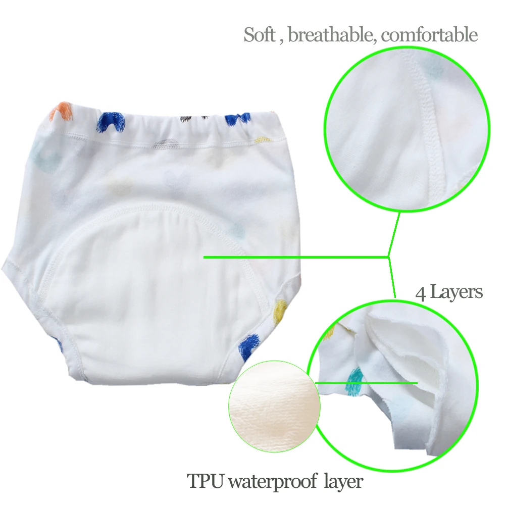 Pantalons d'entraînement de pot imperméables [5 pièces par paquet], sous-vêtements en tissu 100% coton, pantalons souples pour enfants, nouvelle collection, en vente