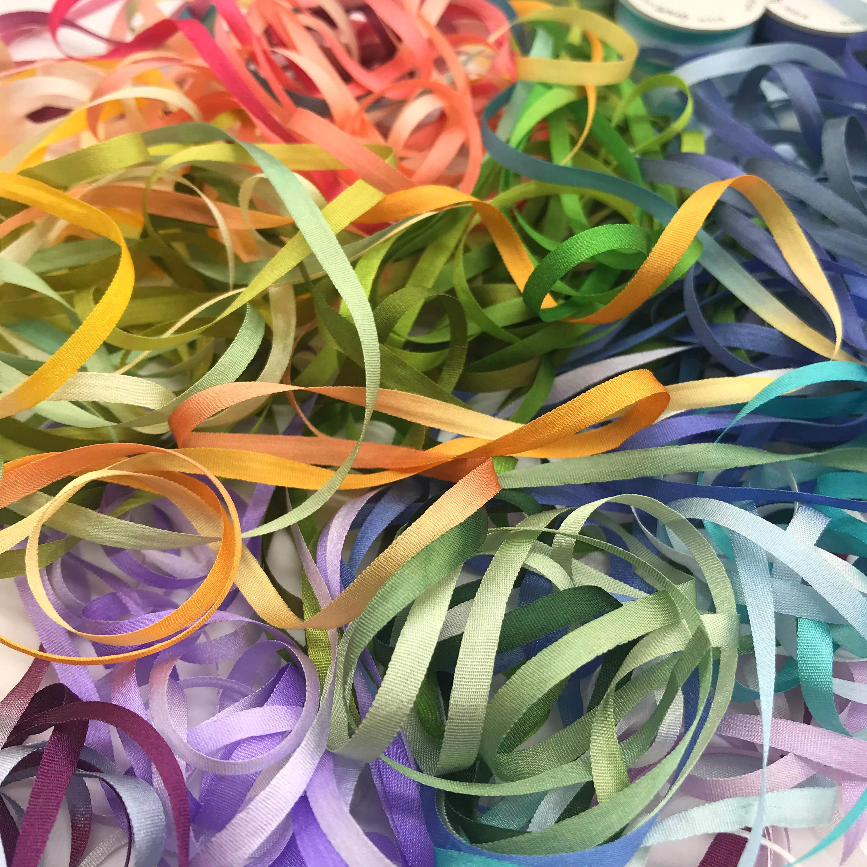 4mm silk ribbon variegated color,100% real pure silk thin taffeta soft silk ribbons for embroidery