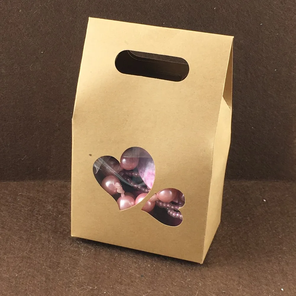 50pcs 10*6*16cm stand up window brown kraft paper bags boxes recyclable for wedding/Gift/Jewelry/Food/Candy Package Paper Box