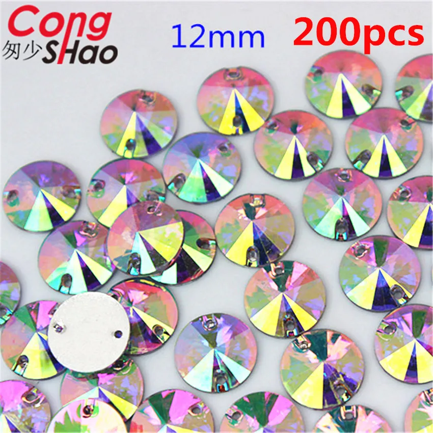 Cong Shao Mix 10 Size Shape Crystals AB Rhinestones trim Flat Back sewing 2 Hole Stones Resin Beads For DIY Wedding Dress YB668